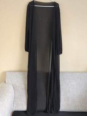 Medium Matte Collection Open Front Sheer Black Robe Swim Coverup